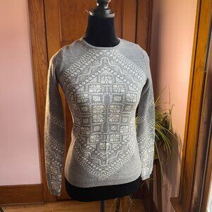 Vintage 90s J.Crew 100% Merino Wool Sweater XS Gray White Nordic Fair Isle Knit